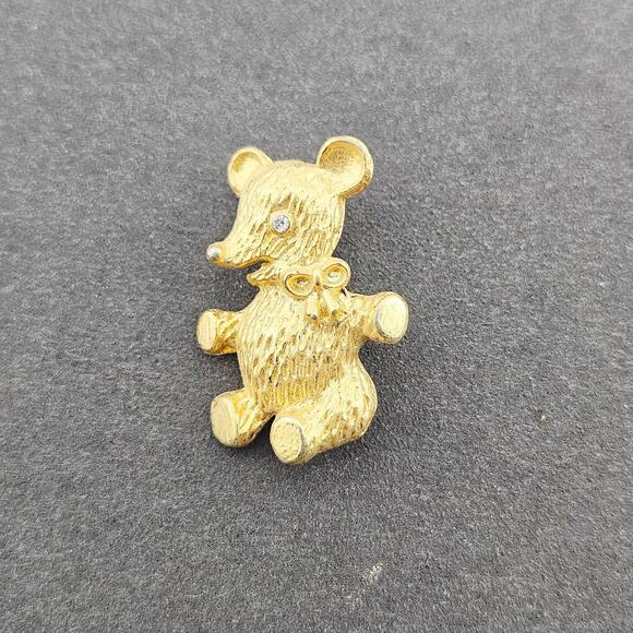 Gold Tone Teddy Bear Brooch - Picture 1 of 3